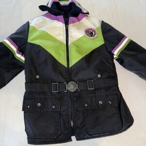 Vtg Arctic cat jacket women’s size small W/ Patch Buckle Purple White Green Blk